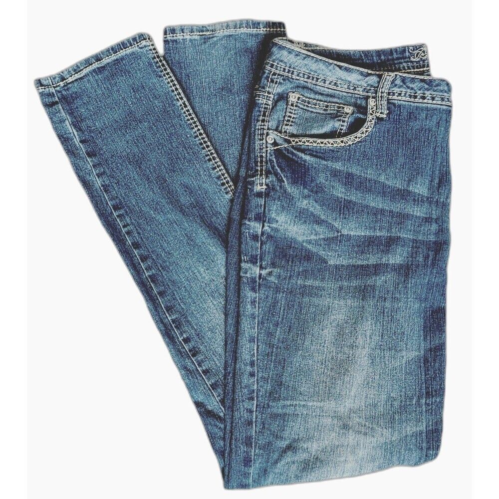Revolt Y2K Low Rise Skinny Jeans Womens Size 12 Blue Faded Embroidered - Picture 5 of 8